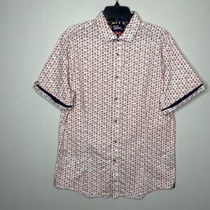 BILLY LONDON UK Shirt Mens XXL White Orange Floral Button Up Slim Fit Stretch